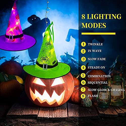 Halloween Decorations Lighted Witch Hats, 8Pcs Hanging Glowing Witch Hats 44ft Halloween Outdoor Lights String with 8 Lighting Modes-KOLAICH™