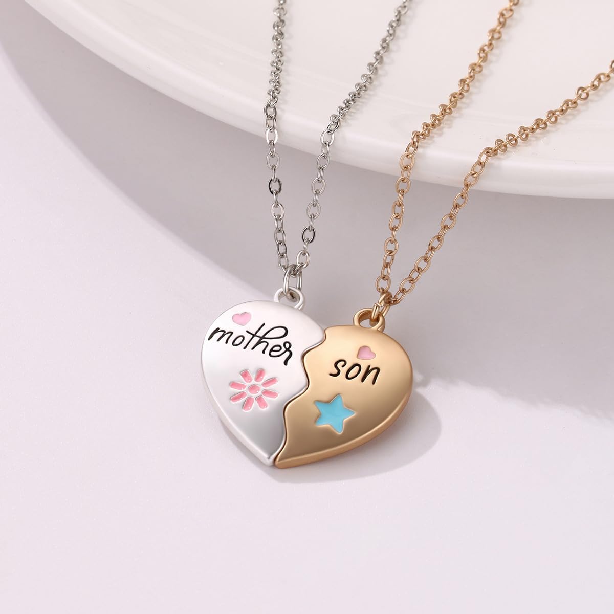 Lovingly crafted mother-daughter/mother-son necklaces symbolize our affection, love for each other!