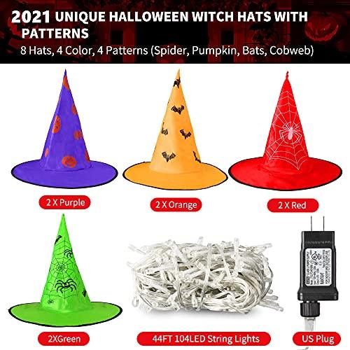 Halloween Decorations Lighted Witch Hats, 8Pcs Hanging Glowing Witch Hats 44ft Halloween Outdoor Lights String with 8 Lighting Modes-KOLAICH™