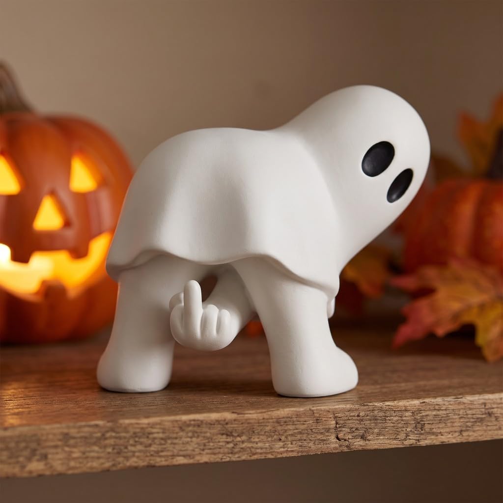 Funny Middle Finger Ghost Ornament Matte White Halloween Desk Decor Gift