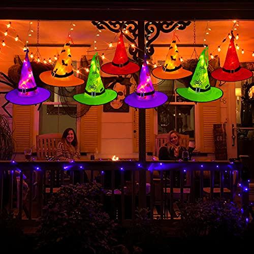 Halloween Decorations Lighted Witch Hats, 8Pcs Hanging Glowing Witch Hats 44ft Halloween Outdoor Lights String with 8 Lighting Modes-KOLAICH™