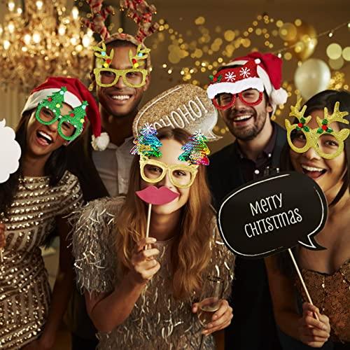 12 Pcs Christmas Glasses Glitter Party Glasses Frames Christmas Decoration Costume Eyeglasses for Christmas Parties Holiday Favors Photo Booth-KOLAICH™