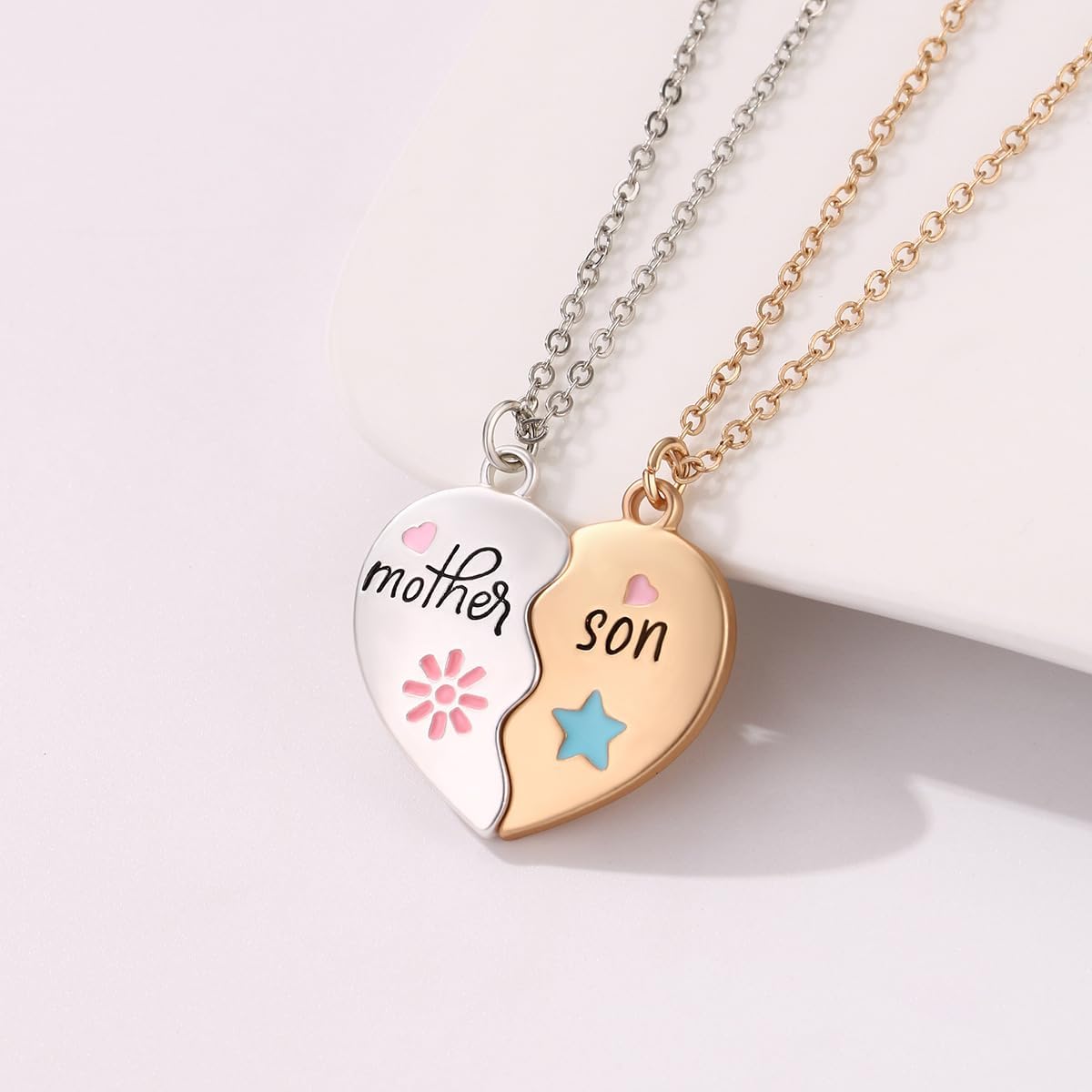 Lovingly crafted mother-daughter/mother-son necklaces symbolize our affection, love for each other!