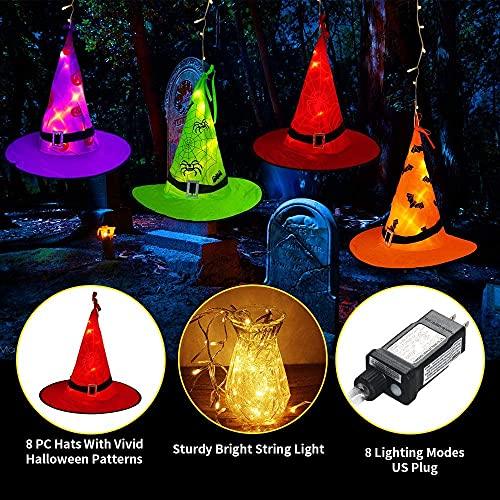 Halloween Decorations Lighted Witch Hats, 8Pcs Hanging Glowing Witch Hats 44ft Halloween Outdoor Lights String with 8 Lighting Modes-KOLAICH™