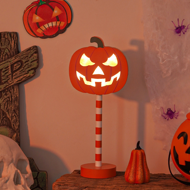 Halloween LED Pumpkin Ghost Skull Head Wooden Decorative Night Light-KOLAICH™