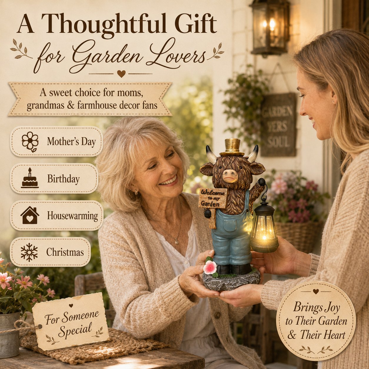 Handcrafted Highland Cow Solar Garden Lantern Statue-KOLAICH™