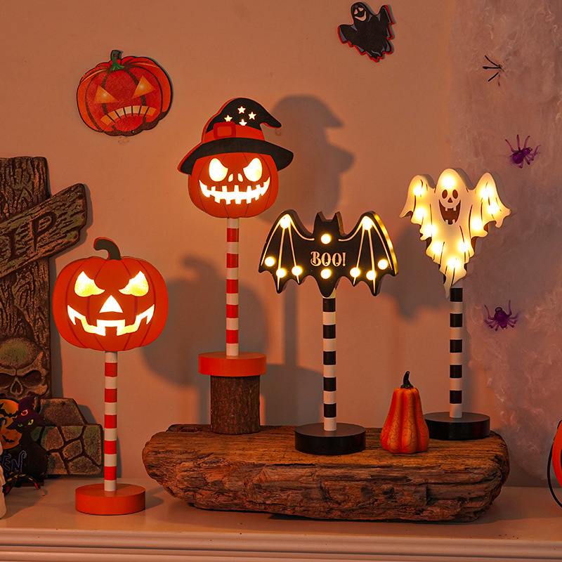 Halloween LED Pumpkin Ghost Skull Head Wooden Decorative Night Light-KOLAICH™
