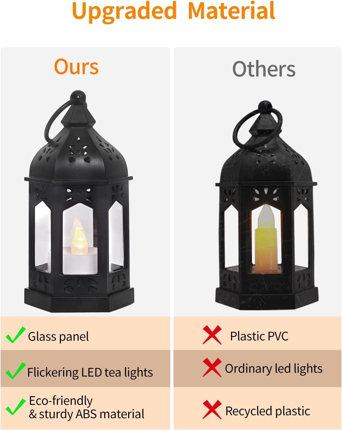 6pcs Mini Lantern with Flickering LED Candles,Vintage Black Decorative Hanging Candle-KOLAICH™