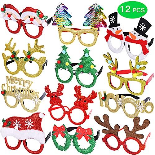12 Pcs Christmas Glasses Glitter Party Glasses Frames Christmas Decoration Costume Eyeglasses for Christmas Parties Holiday Favors Photo Booth-KOLAICH™