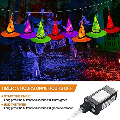 Halloween Decorations Lighted Witch Hats, 8Pcs Hanging Glowing Witch Hats 44ft Halloween Outdoor Lights String with 8 Lighting Modes-KOLAICH™