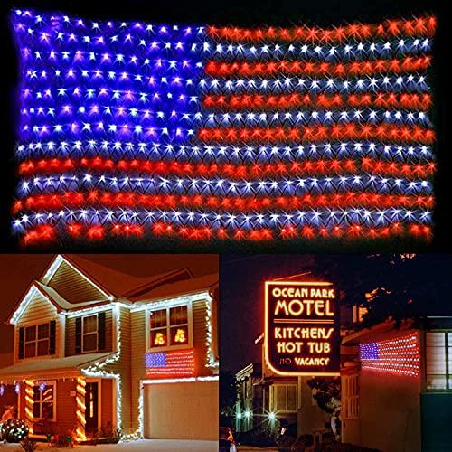 American Flag Lights, 420 Super Bright LEDs Flag Net Light,Waterproof US Flag Light for Memorial Day Independence Day July 4th-KOLAICH™