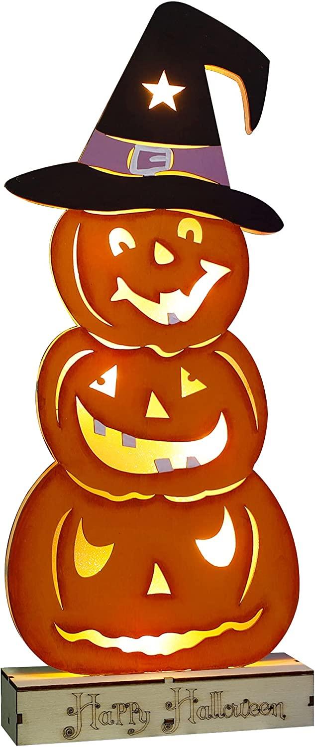 Home Halloween Tabletop Decoration, Wooden Lighted Pumpkin House Decoration-KOLAICH™