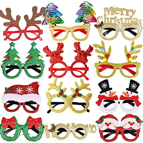 12 Pcs Christmas Glasses Glitter Party Glasses Frames Christmas Decoration Costume Eyeglasses for Christmas Parties Holiday Favors Photo Booth-KOLAICH™
