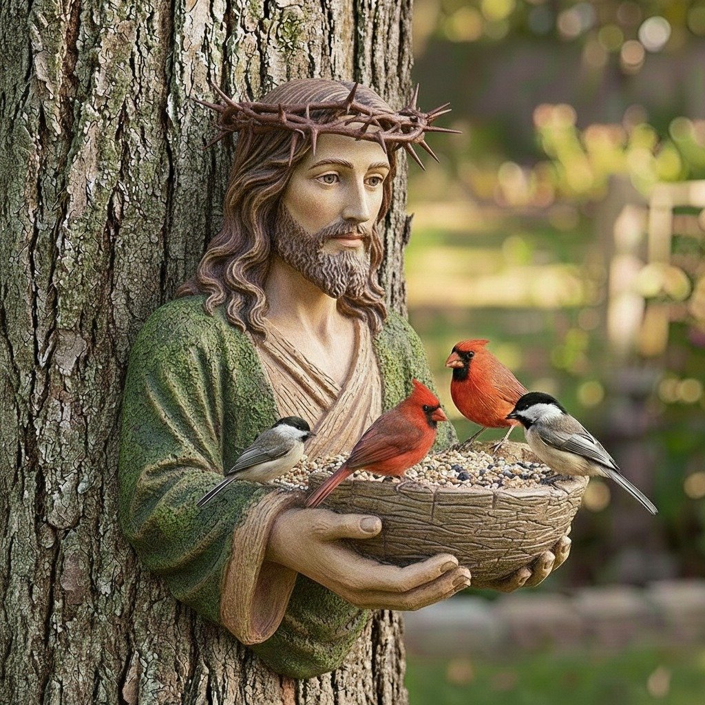 Handmade Tree Hugger Bird Feeder — Easter Bunny & Sacred Jesus🐰🙏