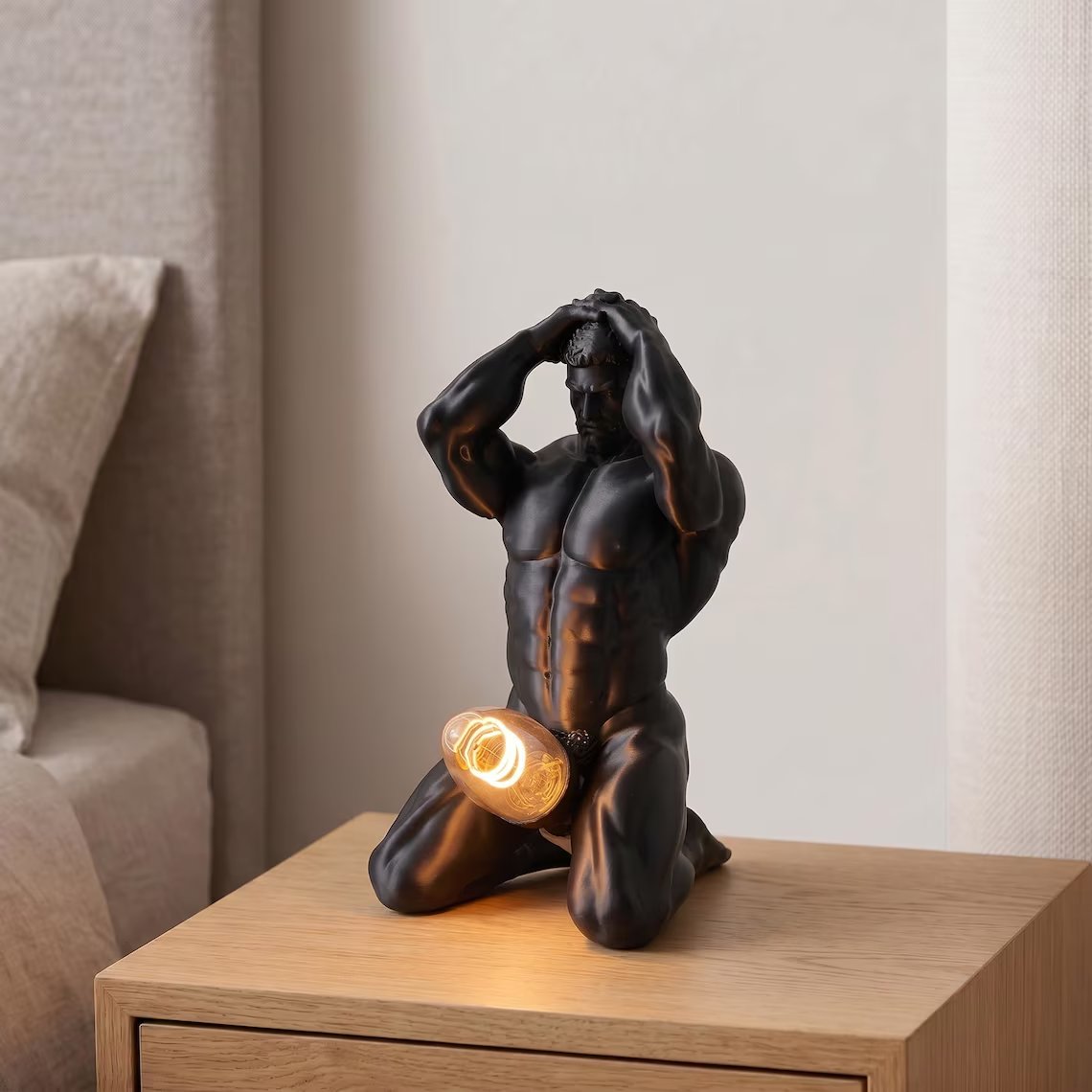 Bold Male Figure Table Lamp, Artistic Statue Light-KOLAICH™