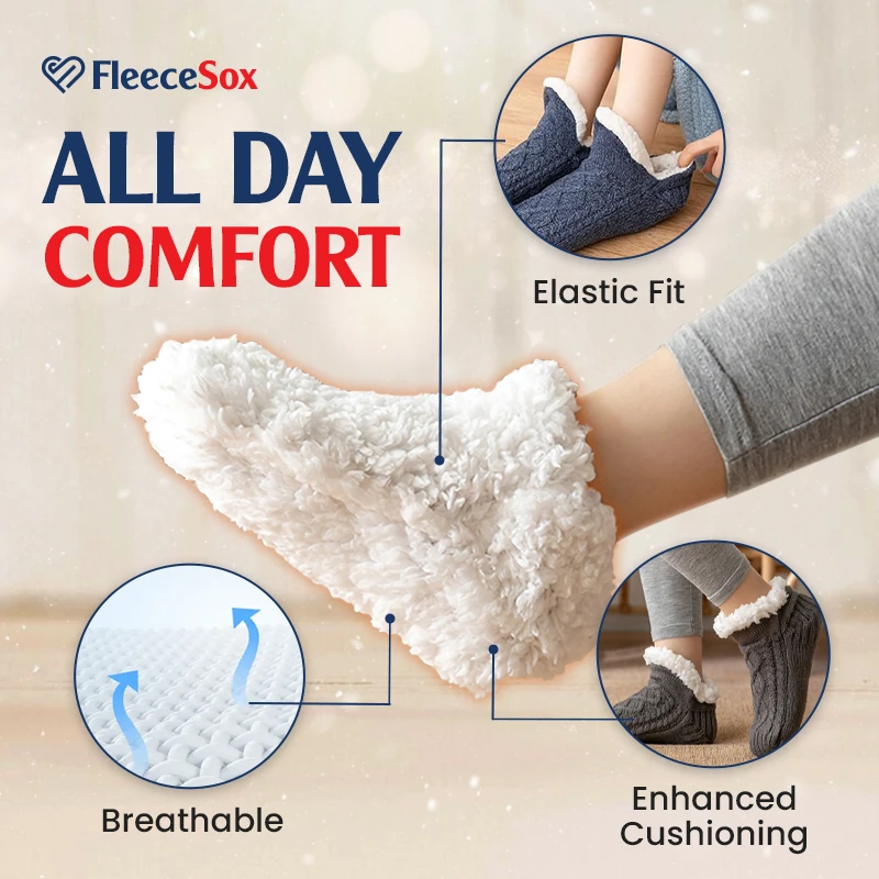 FleeceSox - Fleece-Lined Non-Slip Thermal Slippers Socks