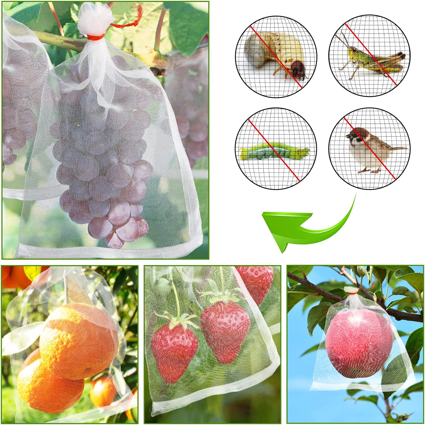 DIYASY 10Pcs Fruit Protection Bags, 8 x 12 Bird Netting Garden Netting Bags Mosquito Insect Nylon Mesh Barrier Bag with Drawstring for Protecting Fruit Tree, Plants, Vegetables-KOLAICH™