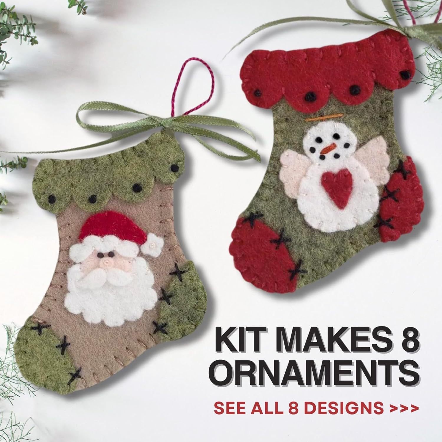 Pre-Cut Wool Blend Felt Holiday Hearts Ornament Kit