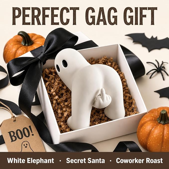 Funny Middle Finger Ghost Ornament Matte White Halloween Desk Decor Gift
