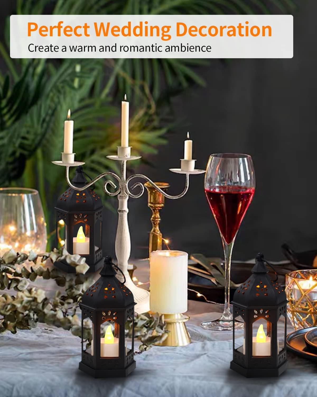 6pcs Mini Lantern with Flickering LED Candles,Vintage Black Decorative Hanging Candle-KOLAICH™