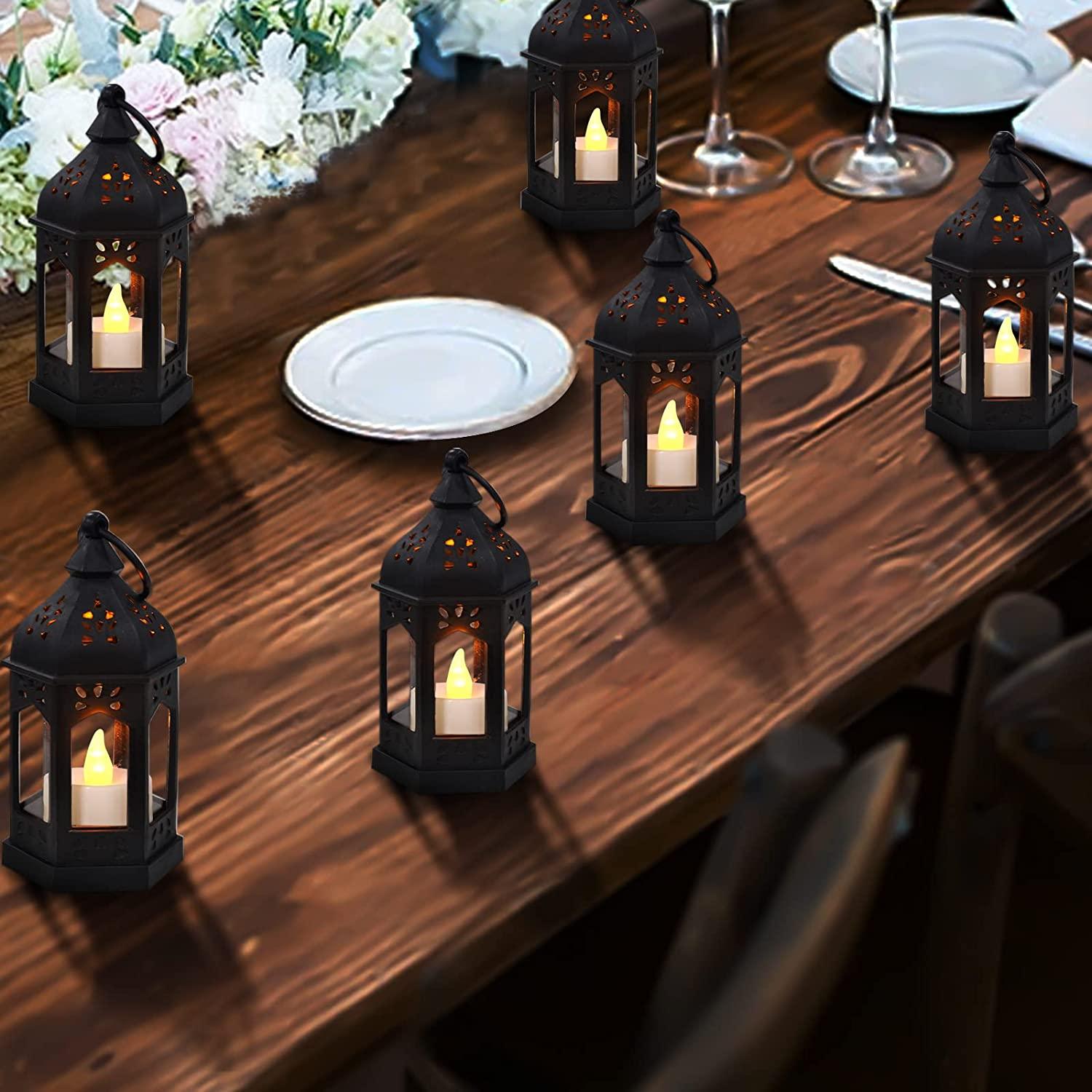 6pcs Mini Lantern with Flickering LED Candles,Vintage Black Decorative Hanging Candle-KOLAICH™