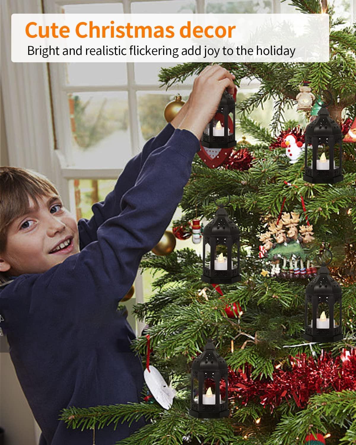 6pcs Mini Lantern with Flickering LED Candles,Vintage Black Decorative Hanging Candle-KOLAICH™
