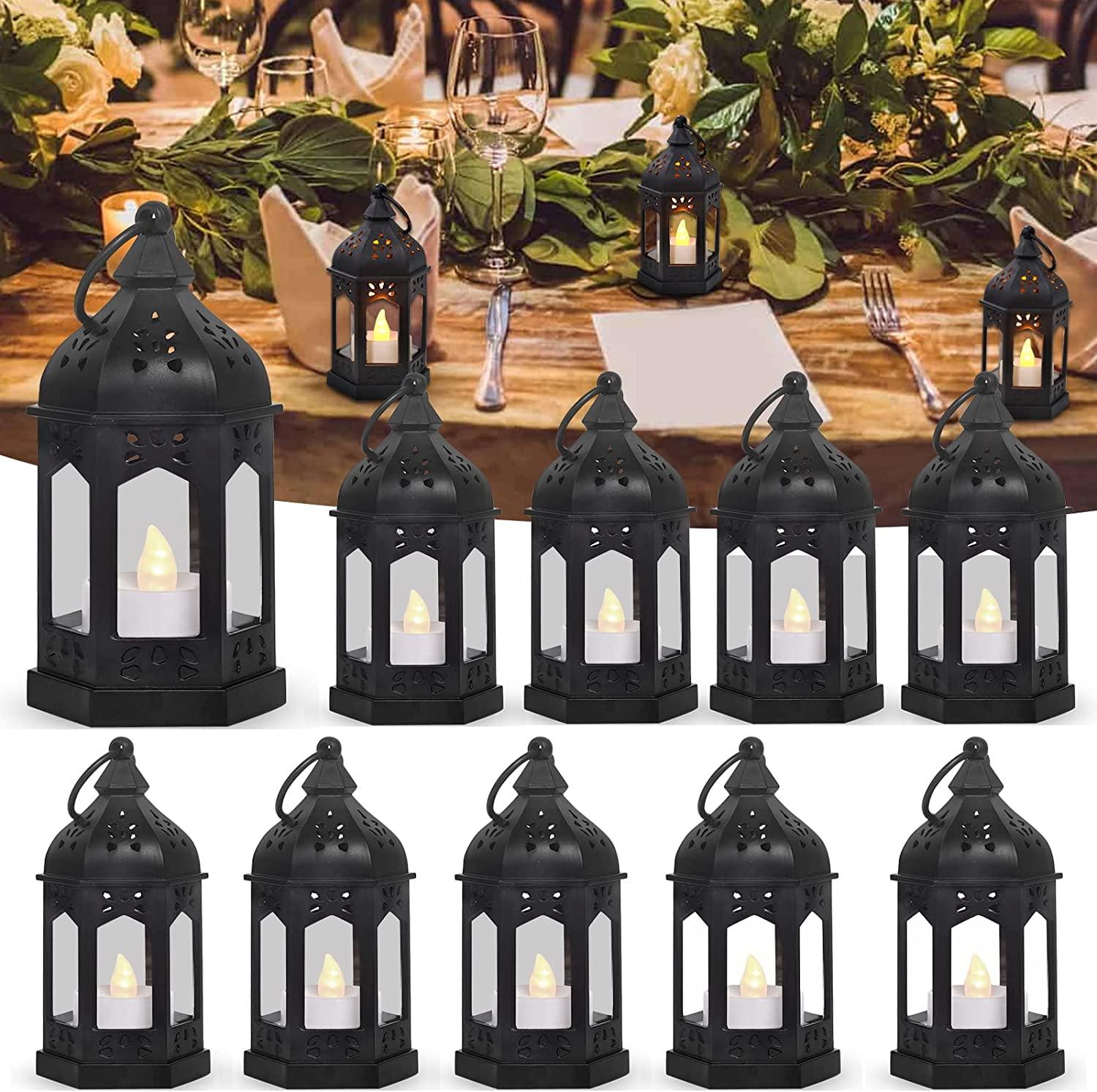 6pcs Mini Lantern with Flickering LED Candles,Vintage Black Decorative Hanging Candle-KOLAICH™
