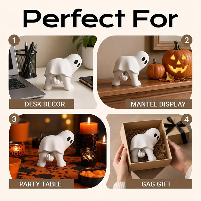 Funny Middle Finger Ghost Ornament Matte White Halloween Desk Decor Gift