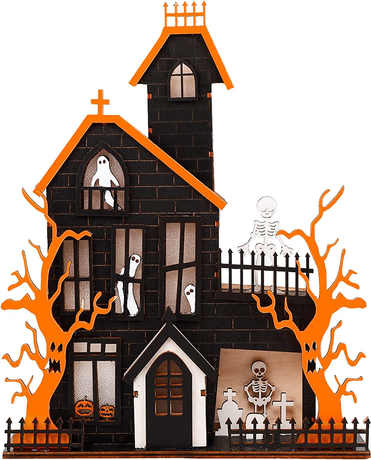 Home Halloween Tabletop Decoration, Wooden Lighted Pumpkin House Decoration-KOLAICH™