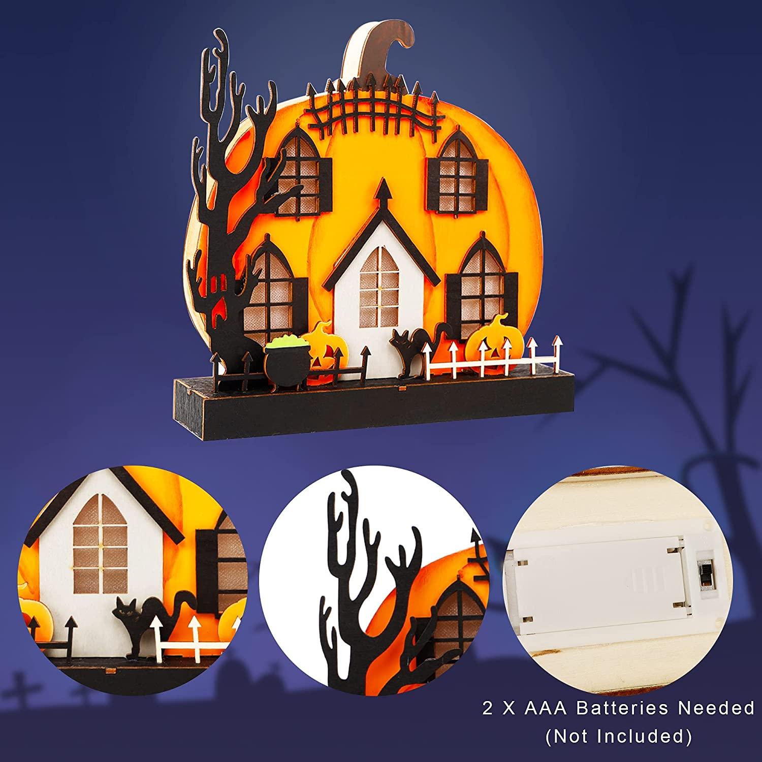Home Halloween Tabletop Decoration, Wooden Lighted Pumpkin House Decoration-KOLAICH™
