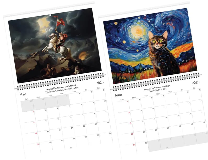 Iconic Cat Art Reimagined |2025 Cat Calendar