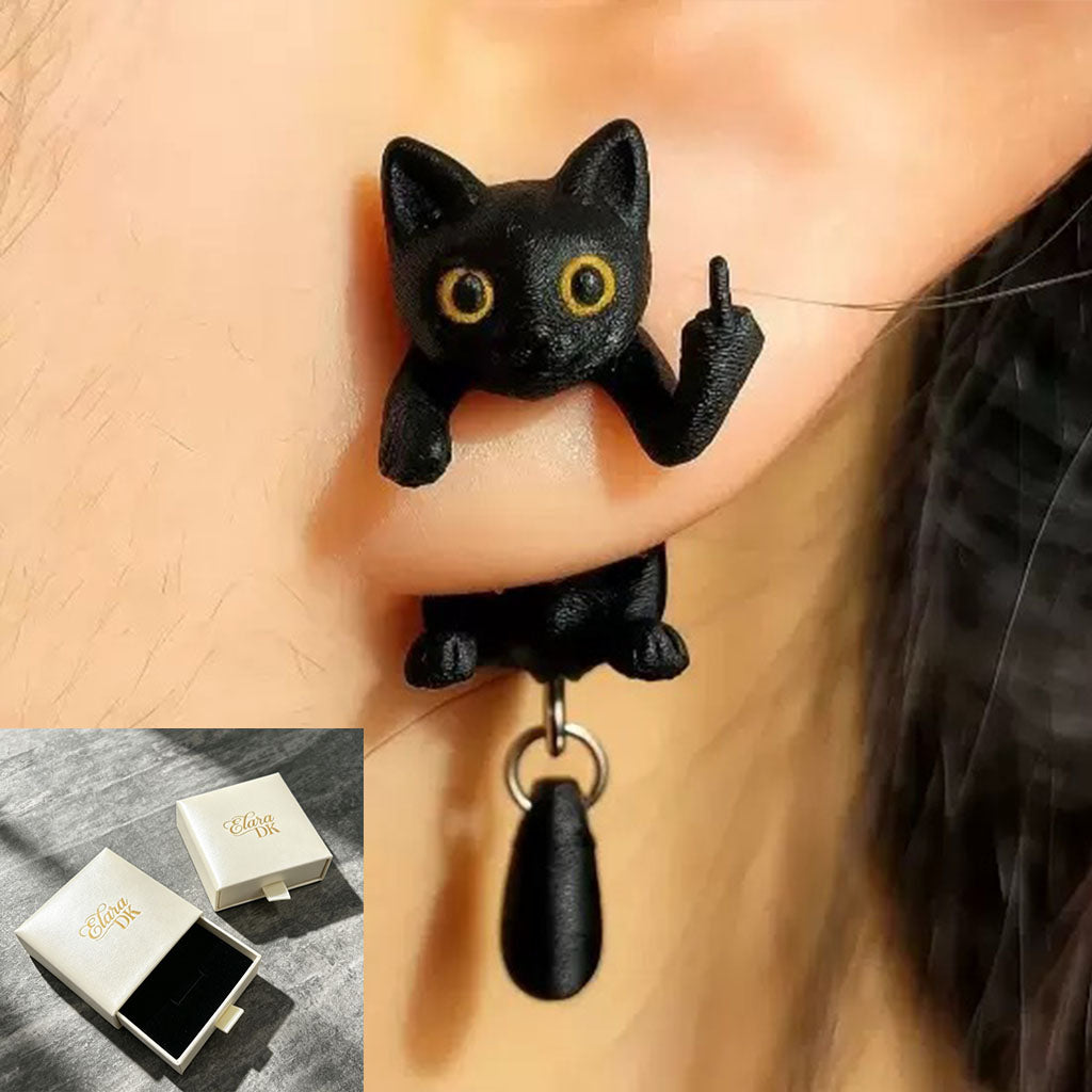 Black Cat Middle Finger Earring-KOLAICH™