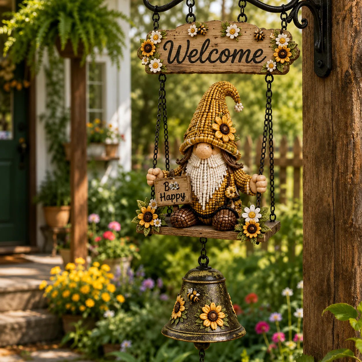 🔥50% OFF TODAY ONLY – Rustic Garden Gnome Bell Outdoor Decor 🐞🌼-KOLAICH™
