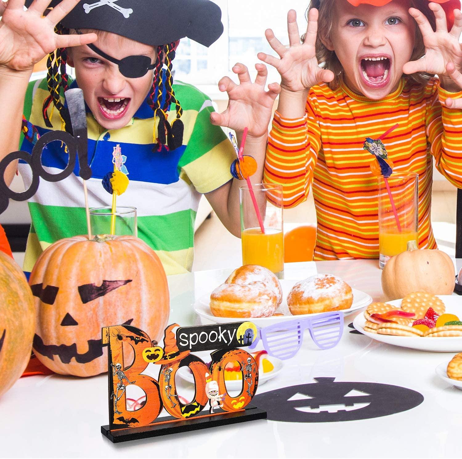 3 Happy Halloween Table Decorations, Pumpkin Table Centerpieces Boo Sign-KOLAICH™