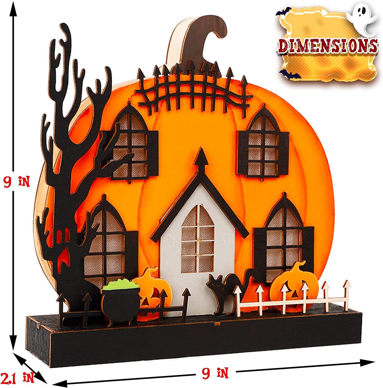 Home Halloween Tabletop Decoration, Wooden Lighted Pumpkin House Decoration-KOLAICH™