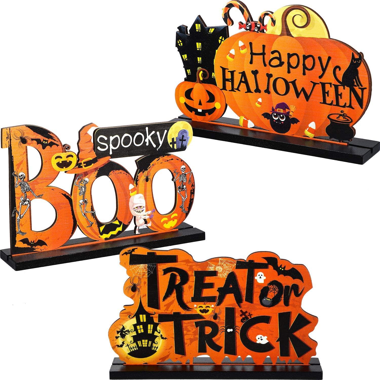 3 Happy Halloween Table Decorations, Pumpkin Table Centerpieces Boo Sign-KOLAICH™