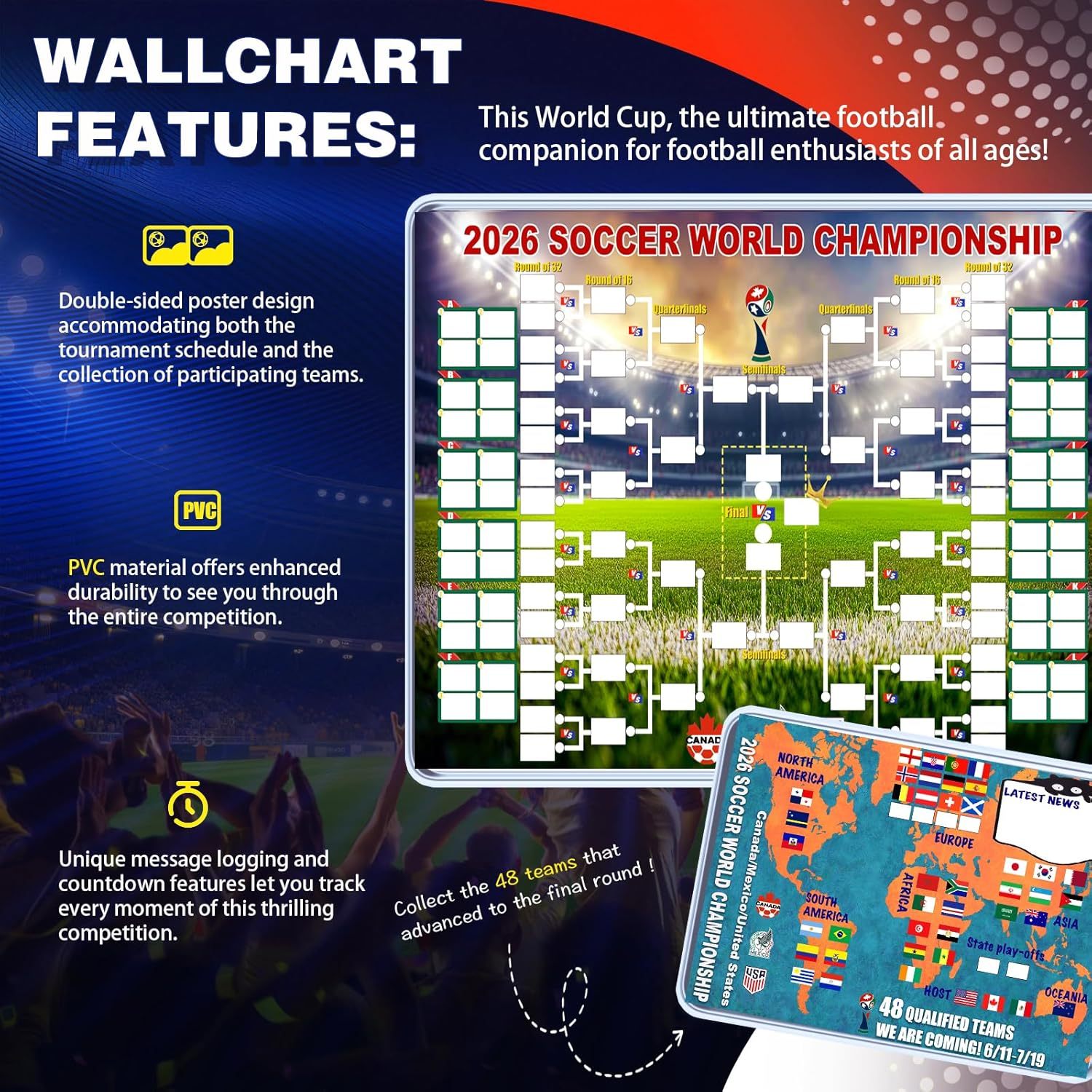 2026 Soccer The World Cup Schedule Poster & Final Round 48-team Collection Showcase, 2-in-1 Functional Poster-KOLAICH™