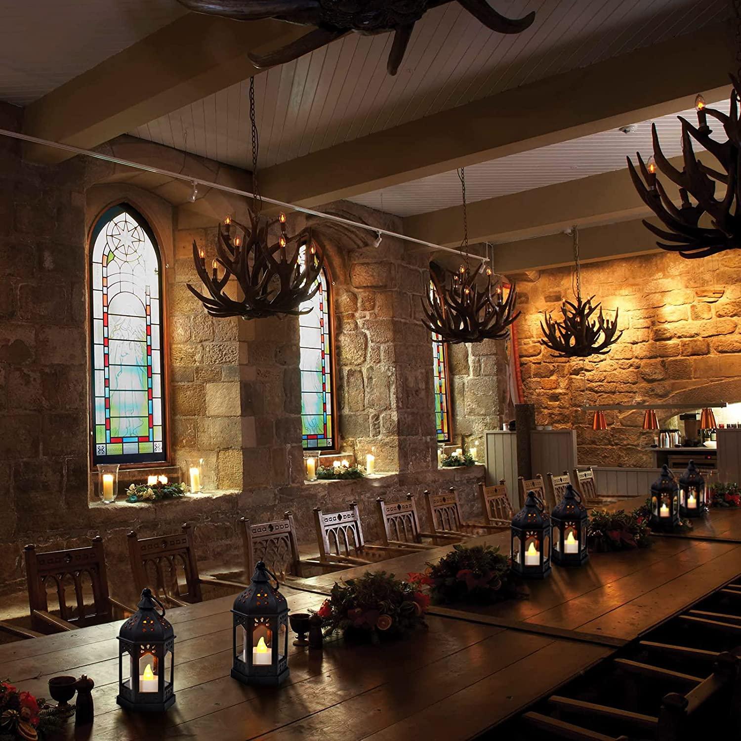 6pcs Mini Lantern with Flickering LED Candles,Vintage Black Decorative Hanging Candle-KOLAICH™