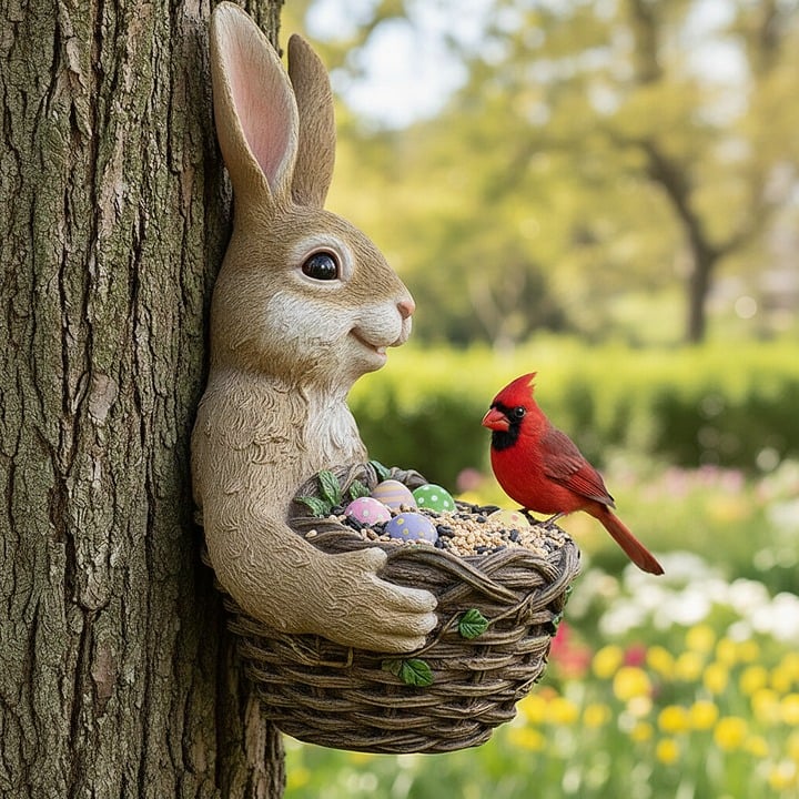 Handmade Tree Hugger Bird Feeder — Easter Bunny & Sacred Jesus🐰🙏
