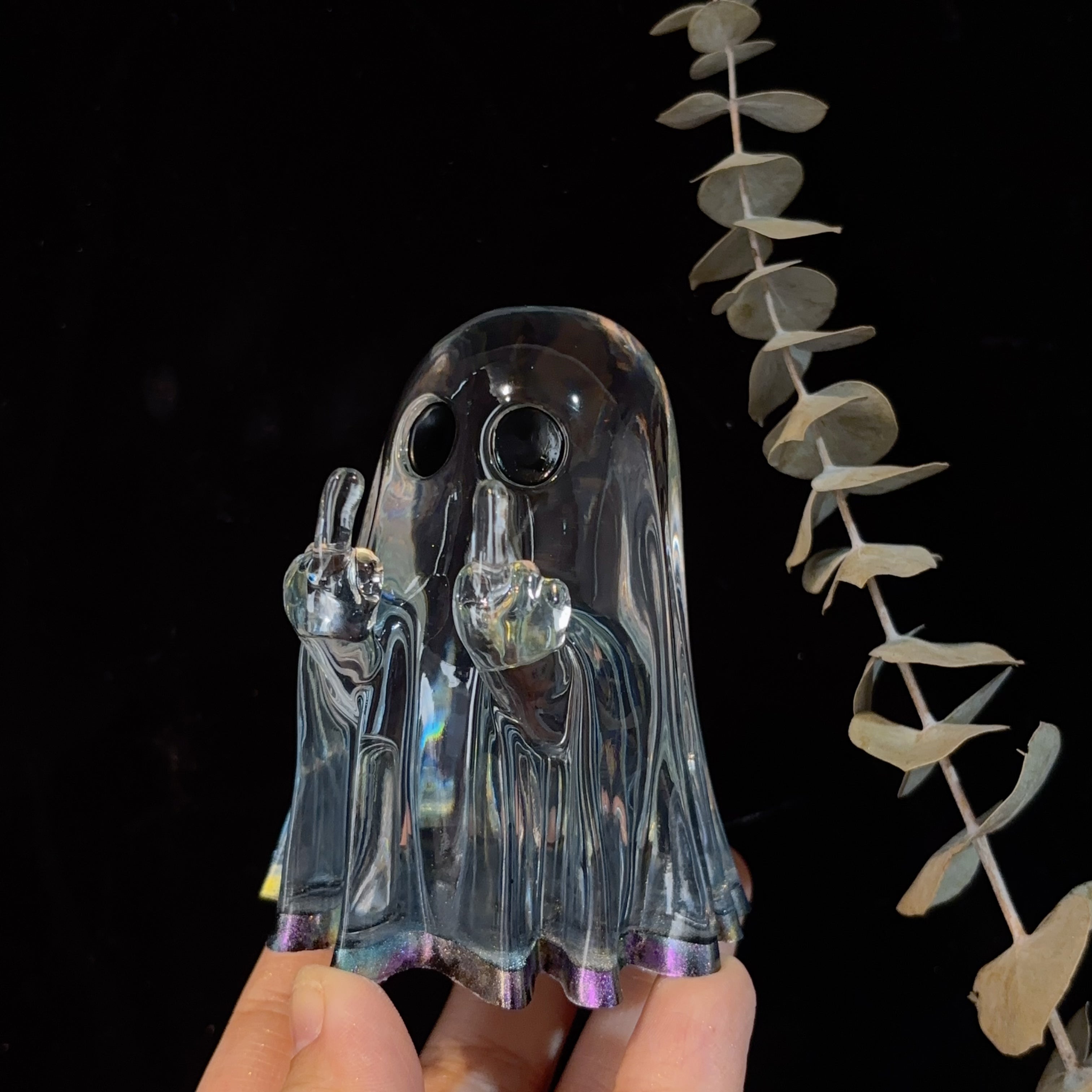 Handmade Shiny Middle Finger Ghost Ornament Resin Mold