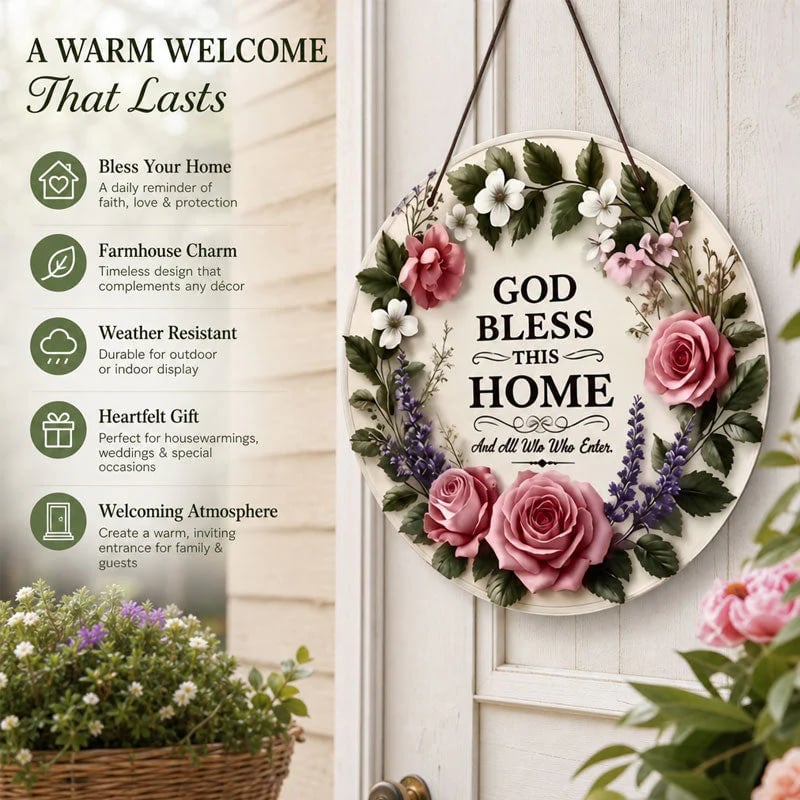 🌸 "May God Bless This Home" Floral Doorplate – A Heartfelt Blessing For Every Family 🙏-KOLAICH™