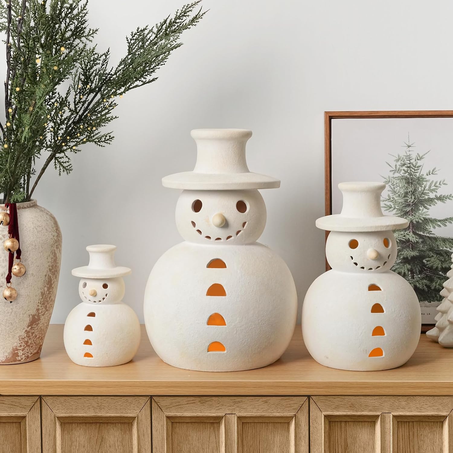 Christmas Decorations - Handmade Terracotta Snowman Figurines