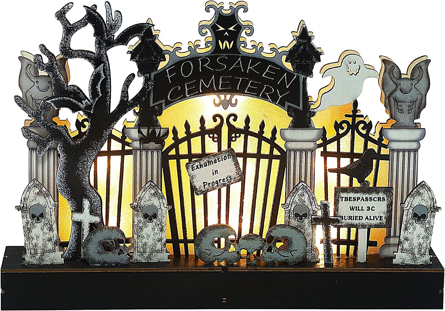 Home Halloween Tabletop Decoration, Wooden Lighted Pumpkin House Decoration-KOLAICH™