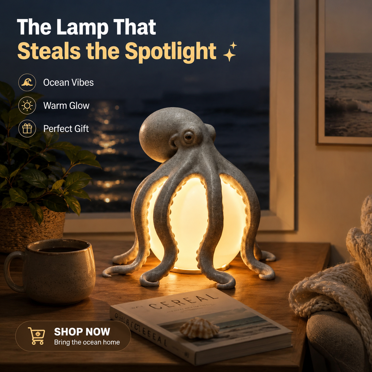 🐙 Glowing Octopus Table Lamp – A Magical Ocean Accent for Your Home