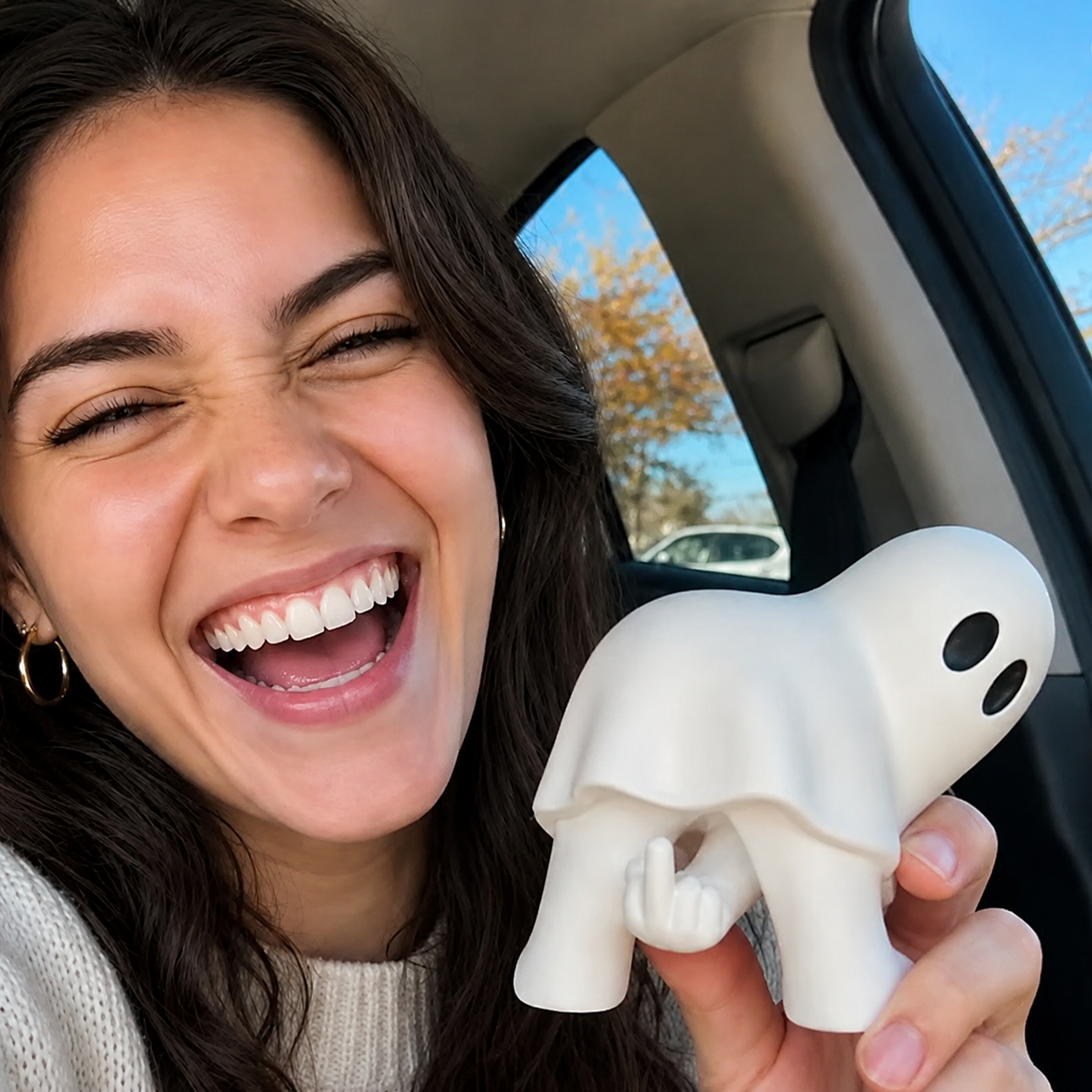 Funny Middle Finger Ghost Ornament Matte White Halloween Desk Decor Gift