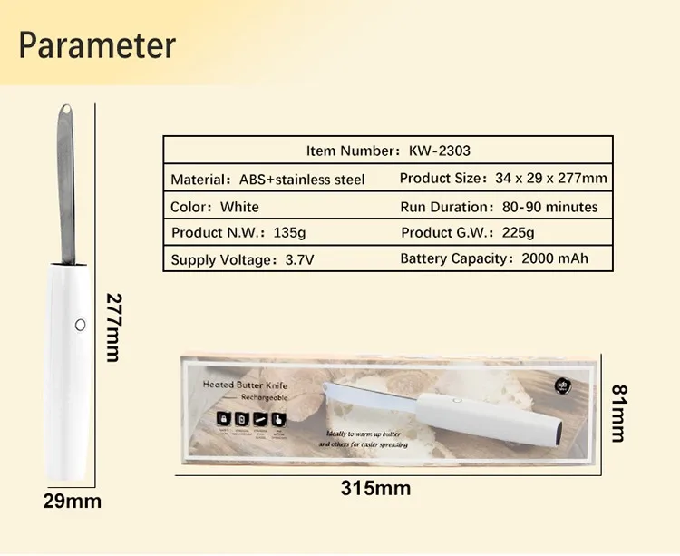 Custom Self-warming Electric Peanut Chocolate Butter Spreader Heater Knife Stainless Cheese Knife
