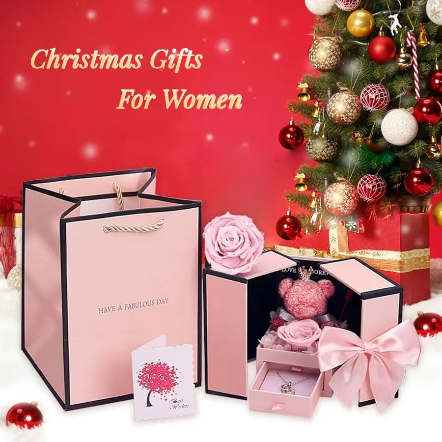 Eternal Rose Bear Box with Necklace: Projection 'I Love You' in 100 Languages Heart Pendant Jewelry Valentine's Gifts-KOLAICH™