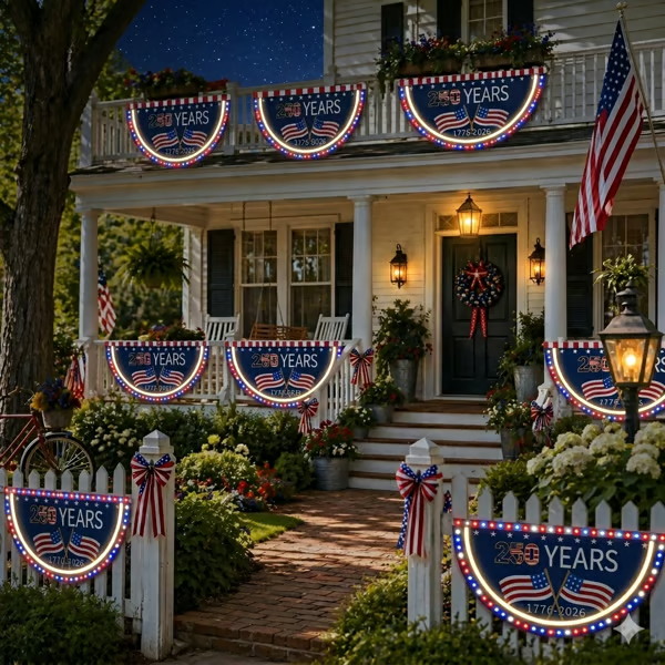 LED Patriotic Bunting Banner for America’s 250th