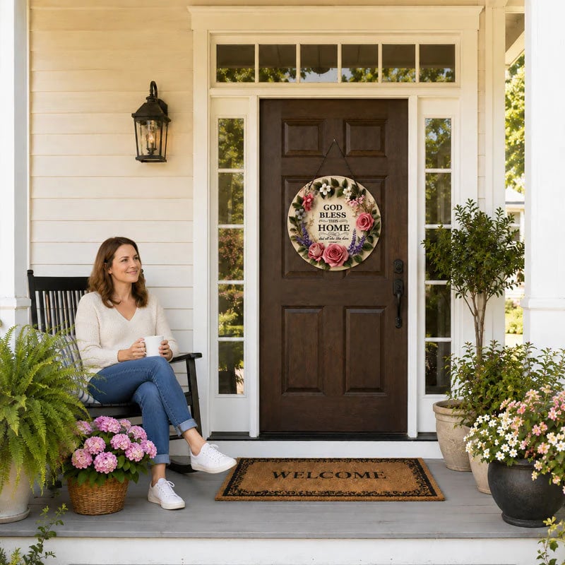 🌸 "May God Bless This Home" Floral Doorplate – A Heartfelt Blessing For Every Family 🙏-KOLAICH™