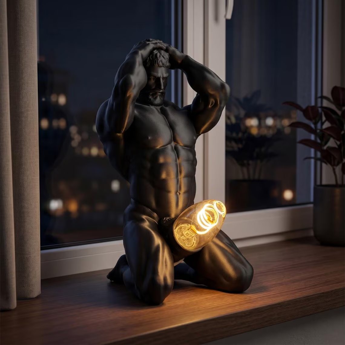 Bold Male Figure Table Lamp, Artistic Statue Light-KOLAICH™